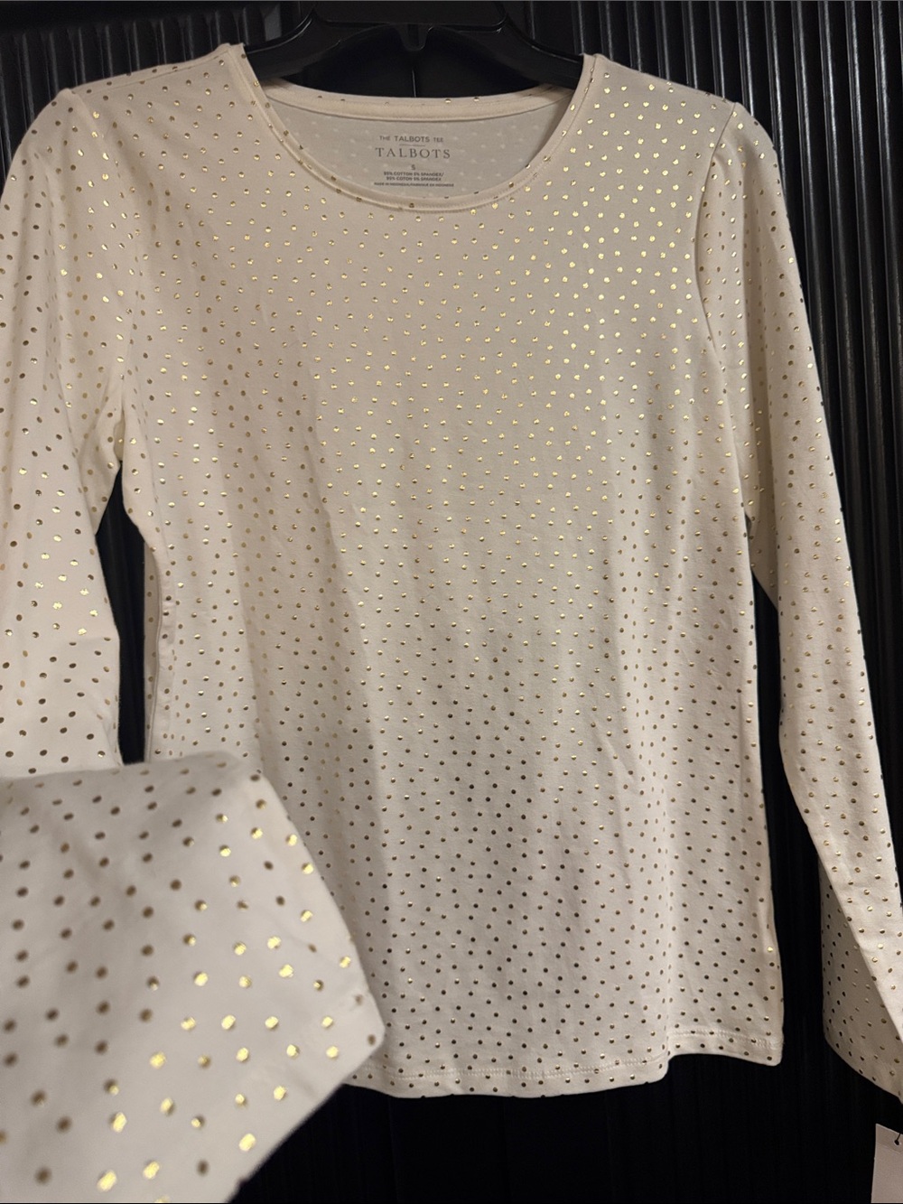 Talbots Cream Long Sleeve Tee with Metallic Gold Dots NWT small